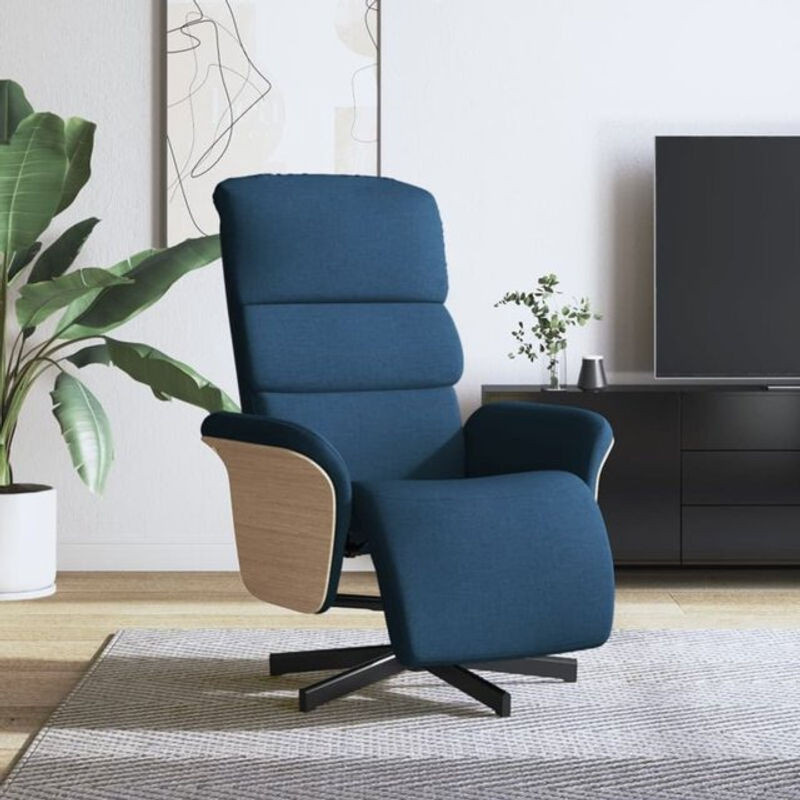 vidaxl Relaxsessel mit Fußteil in Blau aus Stoff und Metall im modernen Design B: 79,5 cm, T: 83 cm, H: 104 cm - Bild 1
