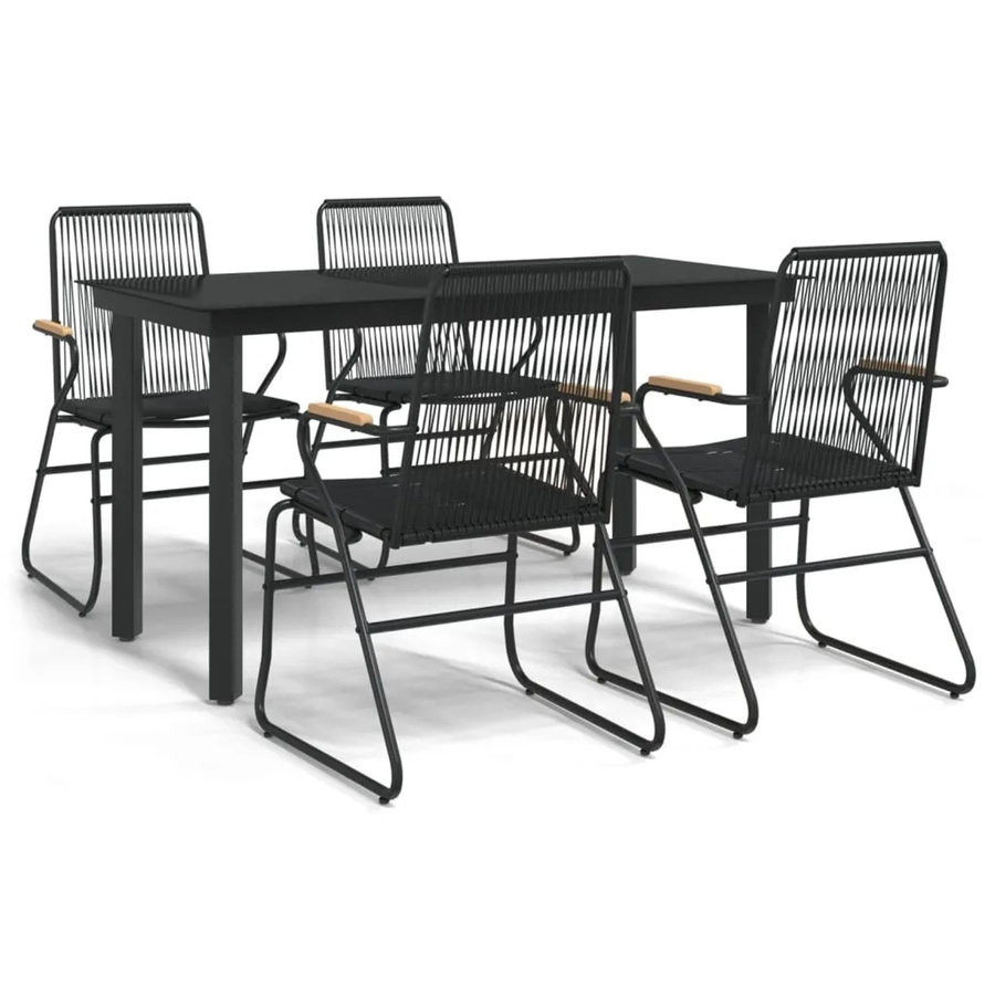 vidaXL 5-teilige Garten-Essgruppe aus schwarzem PVC-Rattan mit Glastisch und Teakholz - Bild 2