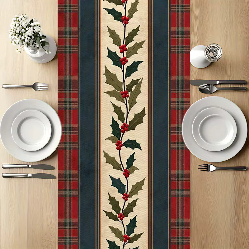Holly & Plaid Weihnachtlicher Tischläufer aus Leinen in Mehrfarbig, Rechteckig, B/T/H: 45 x 45 x 30 cm - Bild 2
