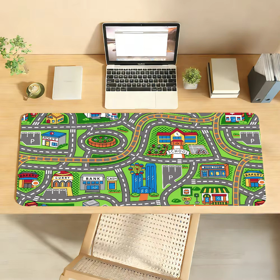 Großes Cartoon City Street Mauspad in Multicolour für Gaming und Büro, rutschfest und wasserdicht - Bild 2