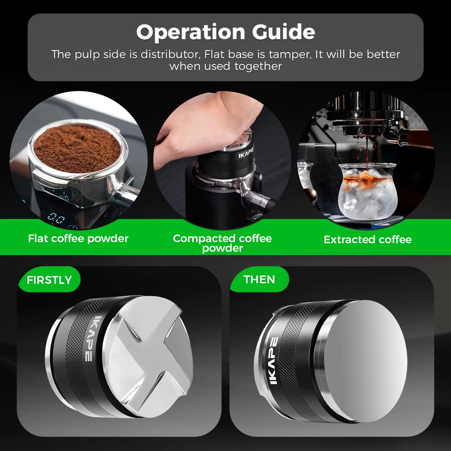 IKAPE 2-in-1 Kaffeetamper und Espresso-Verteiler mit einstellbarer Tiefe in Schwarz, passend für 51 mm, 54 mm und 58 mm Siebträger - Bild 4