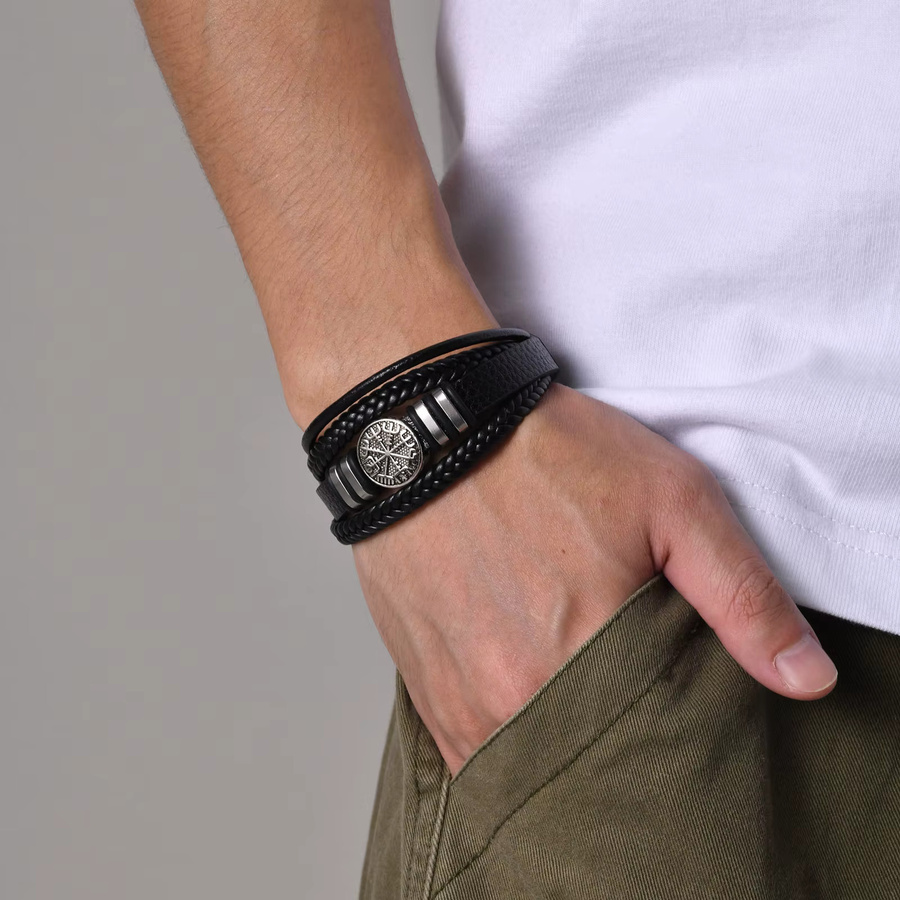 Vnox Armband, Leder, Schwarz, Herren - Bild 2