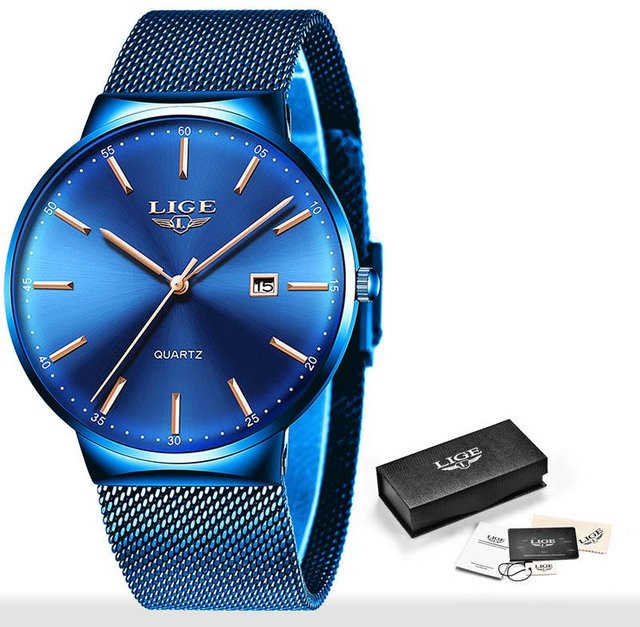 LIGE Armbanduhr, Analoguhr, Quarz, Edelstahl, Blau, Damen - Bild 1