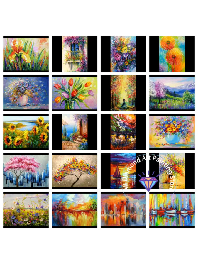 Potdemiel DIY Diamond Painting Kit Landschaft mit floralen Motiven in Mehrfarbig, 5D Mosaik Set für Erwachsene - Bild 2