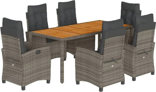 vidaXL 7-teilige Garten-Essgruppe aus Poly-Rattan und Akazienholz in Grau mit Kissen - Bild 1