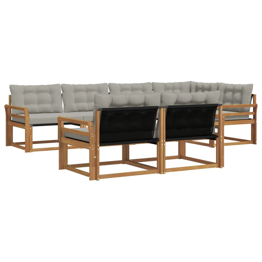 vidaXL Outdoor-Sofagarnitur 7-teilig aus Akazienholz in Natur und Hellgrau mit Kissen und Textilene-Bezug - Bild 2