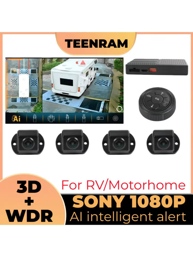 TEENRAM AI 360 Panorama 3D Bird Eye View Kamera Autosystem in Schwarz mit AHD 1080P Full HD und intelligenter AI Erkennung für Wohnmobile und Tourenwagen - Bild 6