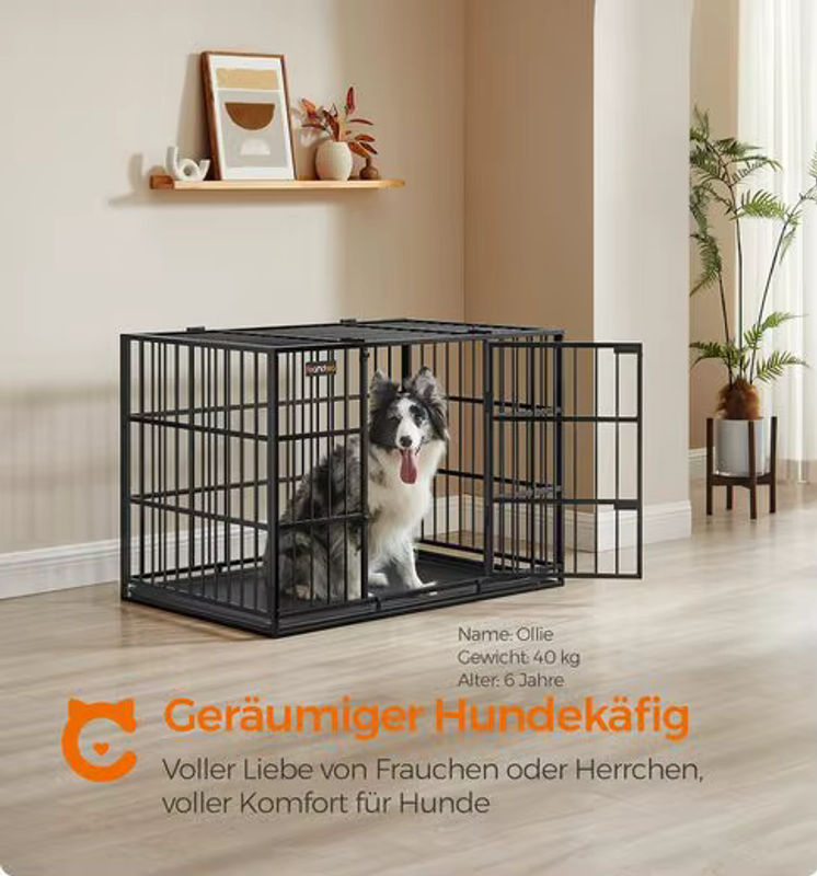 FEANDREA Hundekäfig Hundebox für mittelgroße und große Hunde, Schwarz, B: 107 cm, T: 70 cm, H: 75 cm - Bild 2