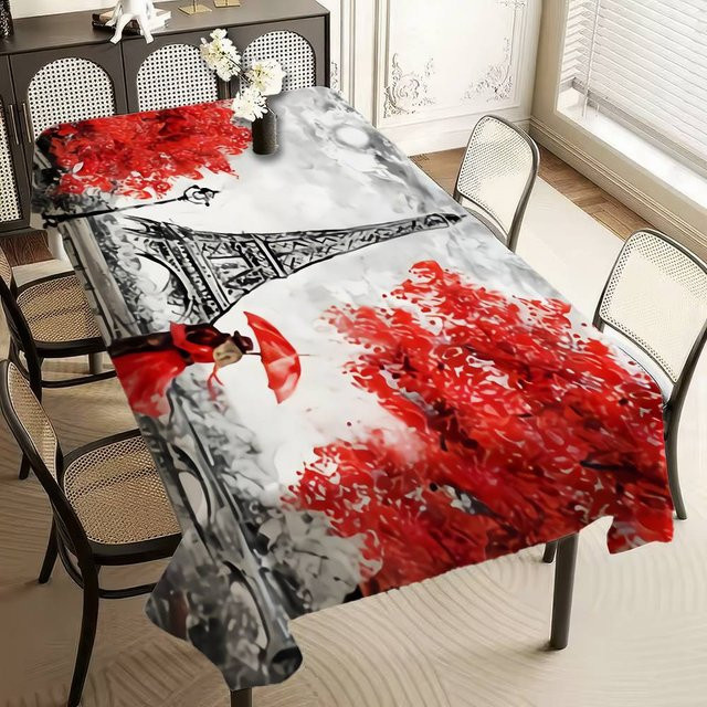 Wasserdichte und ölbeständige Tischdecke von JMG Household Supplies mit Eiffelturm-Straßenlandschaft aus Polyester, Rechteckig, Mehrfarbig, B/T: 140 x 90 cm - Bild 1