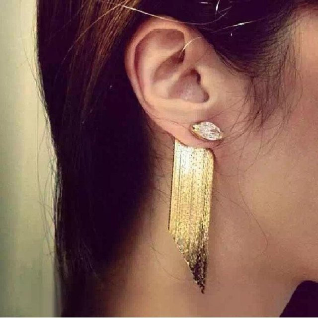 Wucifang Jewelry Ohrringe, Quaste, Messing, Gold-Farbe, Zirkonia, Kristall, Damen - Bild 1
