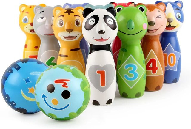 Relaxdays Kegelspiel mit Tierdesign aus Kunststoff und Schaumstoff bunt - Bild 1