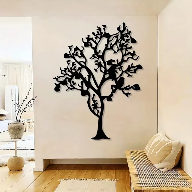 CIFBUY Wandgarderobenständer aus Eisen in Schwarz mit Vogelskulptur im rustikalen Baum-Design - Bild 1