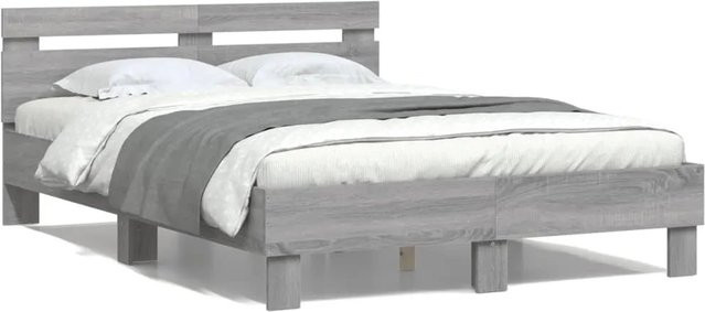 vidaXL Bettgestell mit Kopfteil in Grau Sonoma aus Holzwerkstoff, B/T: 120 x 200 cm - Bild 1