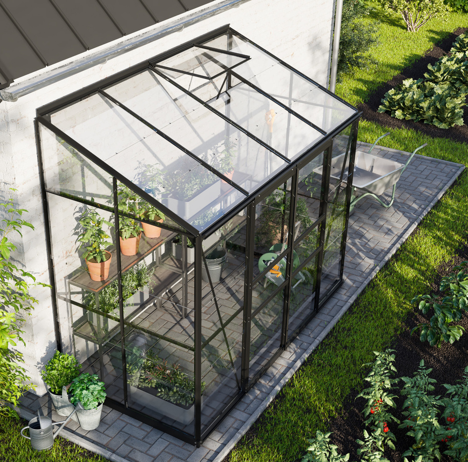Vitavia Anlehn-Gewächshaus Ida 3300 in Schwarz mit 3,3 m² Fläche und 3 mm ESG-Glas - Bild 3