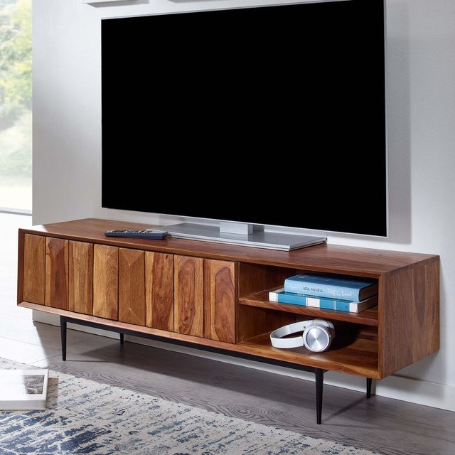 FineBuy Lowboard TV Schrank aus Holz in Braun mit modernem Streifenmuster, B/T/H: 123 x 42 x 35 cm - Bild 1