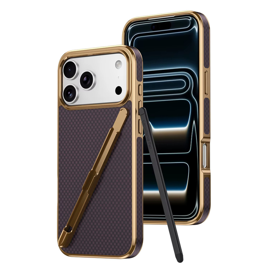 Eurynome Kohlefaser-Hülle für iPhone 17 Pro Max, 16, 15 Plus, 14, 13 mit Luftstift-Stylus-Steckplatz und Kevlar-Beschichtung in Braun - Bild 4