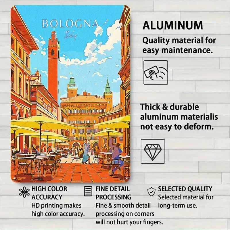 ZX ART Metallschild Bologna Italien Landschaftsposter Vintage Wandkunst Mehrfarbig B: 30 cm, H: 20 cm - Bild 4