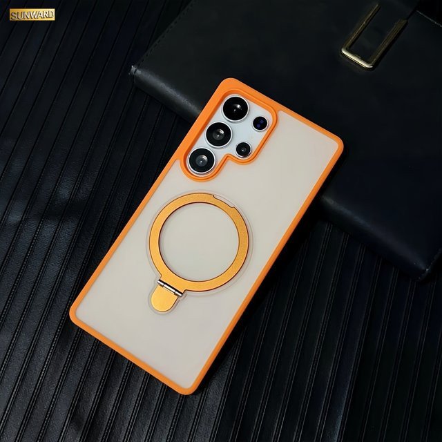 Transparente MagSafe TPU-Hülle mit magnetischem Metallständer für Samsung Galaxy S26 bis S22 Serie in Orange - Bild 1