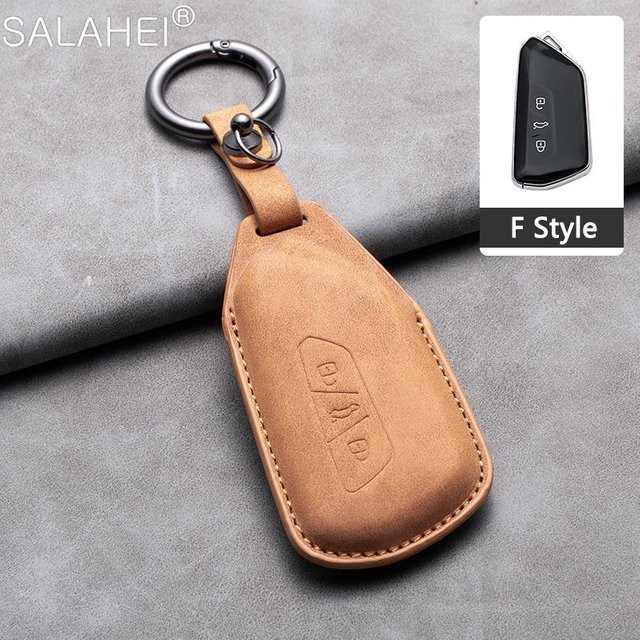 SENFEEL Autoschlüssel Schutzhülle aus Leder in Braun für VW Volkswagen Polo Tiguan Passat Golf Jetta Skoda Kodiaq Superb Octavia und Seat - Bild 1