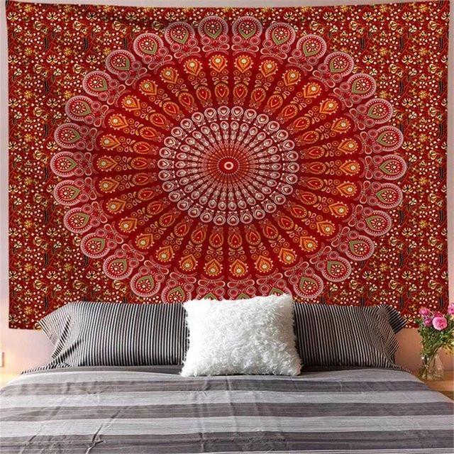 VIKAMA Indischer Mandala-Wandteppich in Rot, Boho Wanddekoration mit geometrischem Design, Breite: 75 cm, Höhe: 58 cm - Bild 1