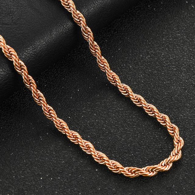 YULIN Halskette Twisted Rope, Edelstahl, Roségold vergoldet, 70cm, Unisex - Bild 1