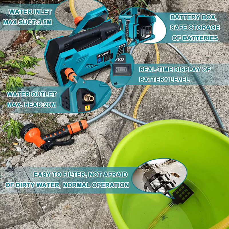 PATUOPRO Akku-Bewässerungsmaschine elektrische Wasserpumpe für Makita 18 V Akku in Türkis mit 20 m Schlauch - Bild 5