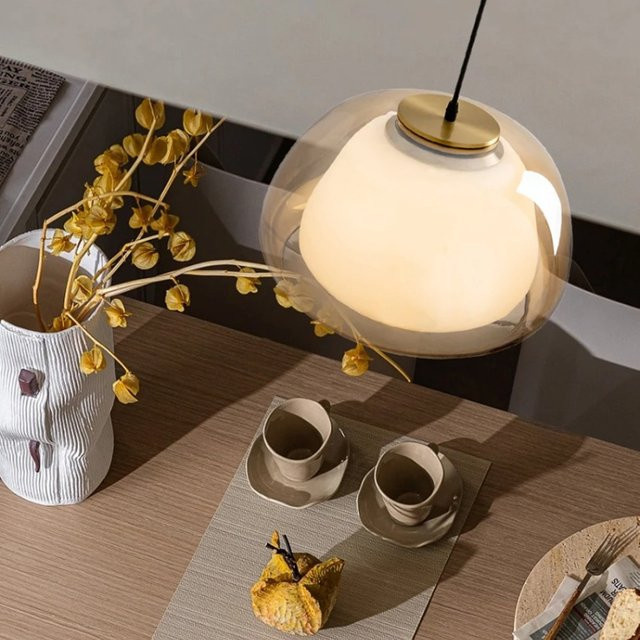 MZISOSOD Nordic Design Glas Anhänger Lampe mit Doppel-Glas in Transparent für Wohnzimmer, Esszimmer und Schlafzimmer - Bild 1