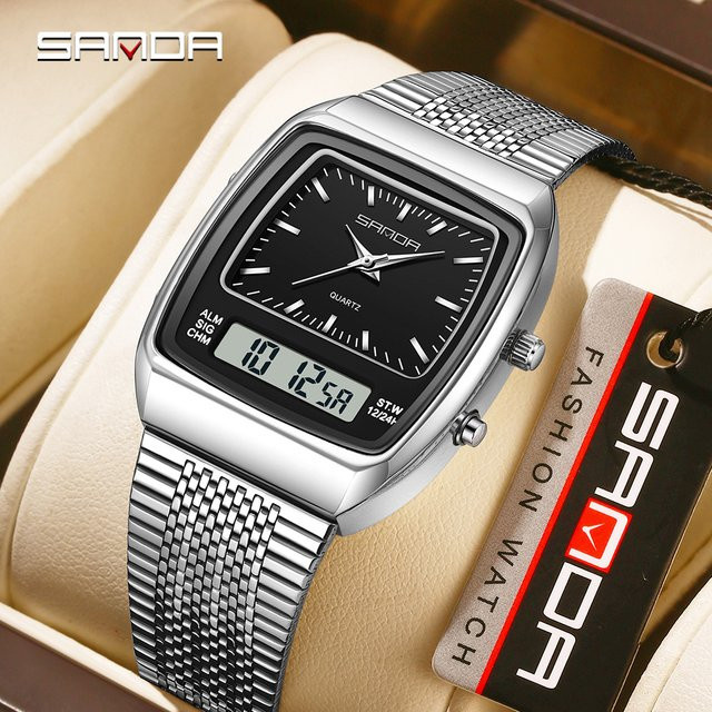 SANDA Digitaluhr, Quarz, Edelstahl, Silber, Unisex - Bild 1