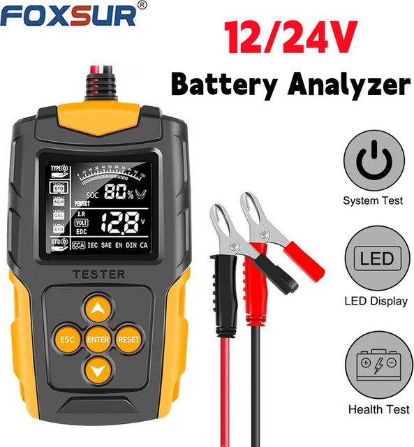 FOXSUR FBT200 Smart Batterie Tester Digitaler LCD Batterie Analysator für Auto Lkw Motorrad Boot in Schwarz - Bild 1