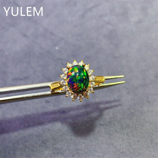 YULEM Opal-Ring, Schwarz, Zirkonia, Damen, Vintage - Bild 1