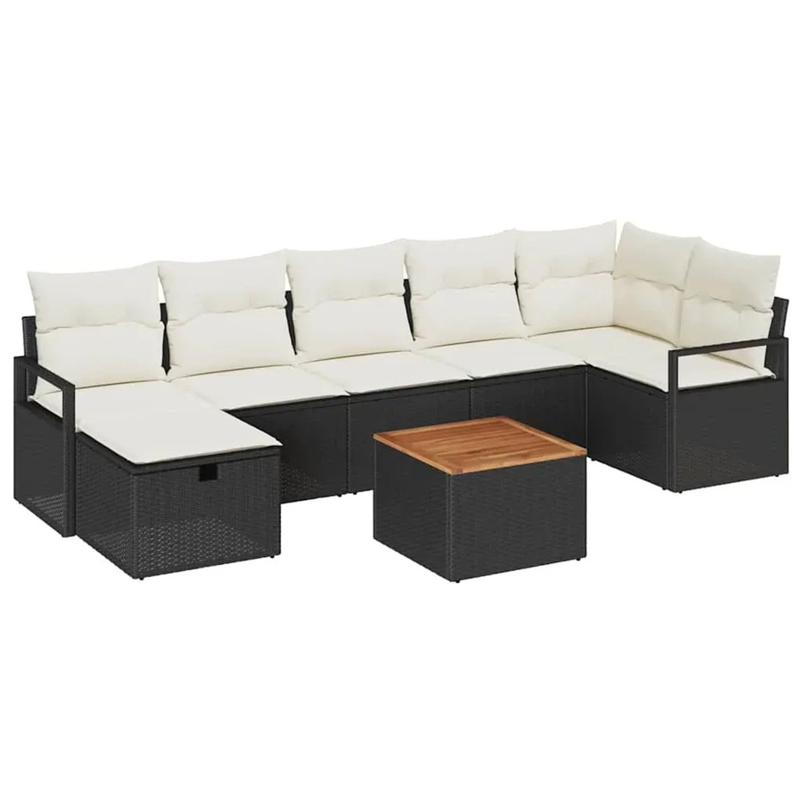 vidaXL Garten-Sofa-Set aus Polyrattan in Schwarz mit 8 Teilen und Kissen - Bild 2