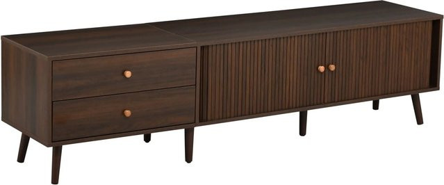okwish TV Schrank Lowboard Walnuss mit Rolltür und 2 Schubladen, B/T/H: 180 x 40 x 46,5 cm - Bild 1