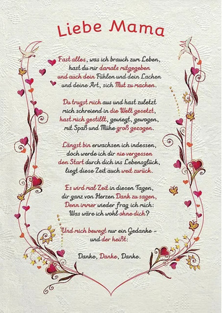 Modernes Paper Poster Tantum Graphic mit floralem Design und Herzen in Multicolour als Geschenkidee für die Mutter