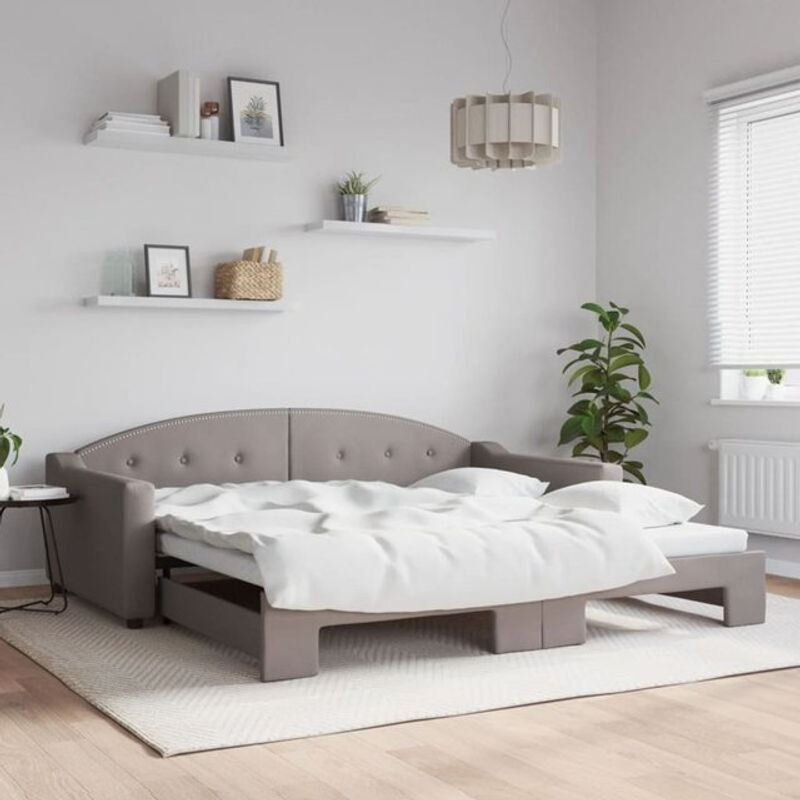 Ausziehbares Funktionsbett vidaxl in Taupe meliert aus Stoff und Metall, B/T: 100 x 200 cm - Bild 1