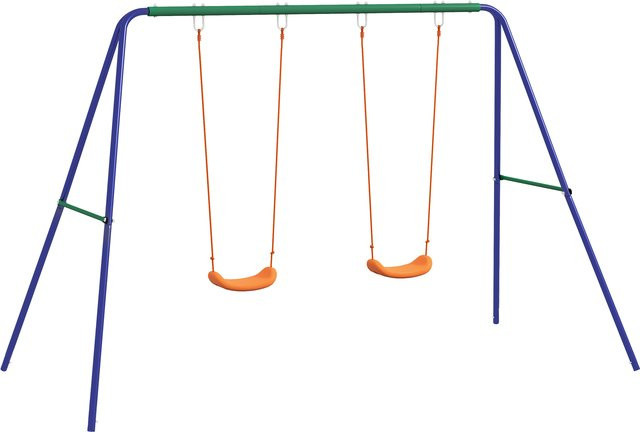 Outsunny Kinderschaukel mit Gestell aus Stahl, 2er Schaukel in Blau und Orange - Bild 1