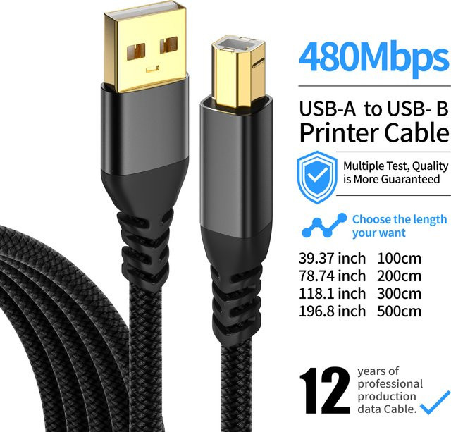USB-A auf USB-B Druckerkabel für Hochgeschwindigkeits-Datenübertragung in Grau - Bild 1