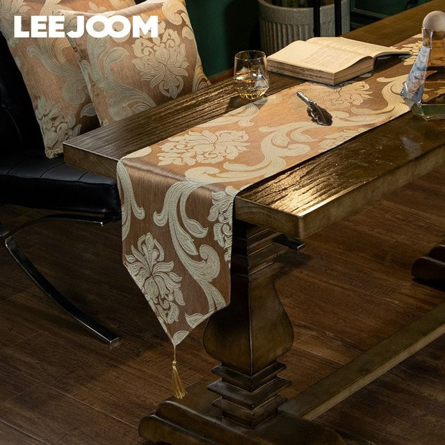 LEEJOOM Tischläufer Modern European Jacquard in Grau mit Stickerei, rechteckig - Bild 1