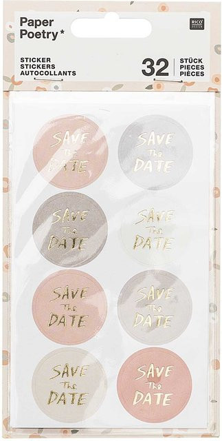 Rico Design Paper Poetry Sticker Save the Date in Puder-Grau, 4 Blatt - Bild 1