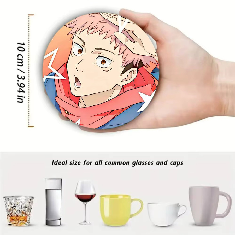 Runder Holz-Untersetzer mit Itadori Yuji Anime-Motiv, Durchmesser: 10 cm, Mehrfarbig - Bild 5