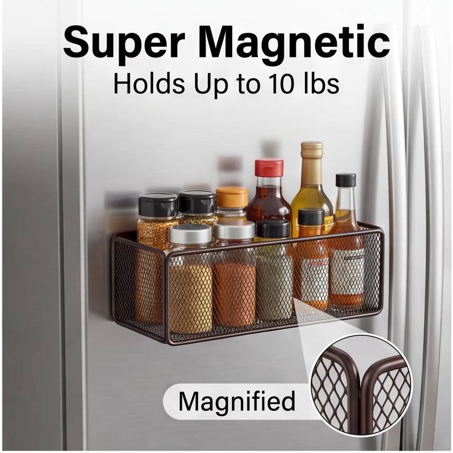 YUJINGXI Magnetischer Metallgitter-Aufbewahrungskorb in Schwarz für Kühlschrank, Küche und Büro - Bild 2