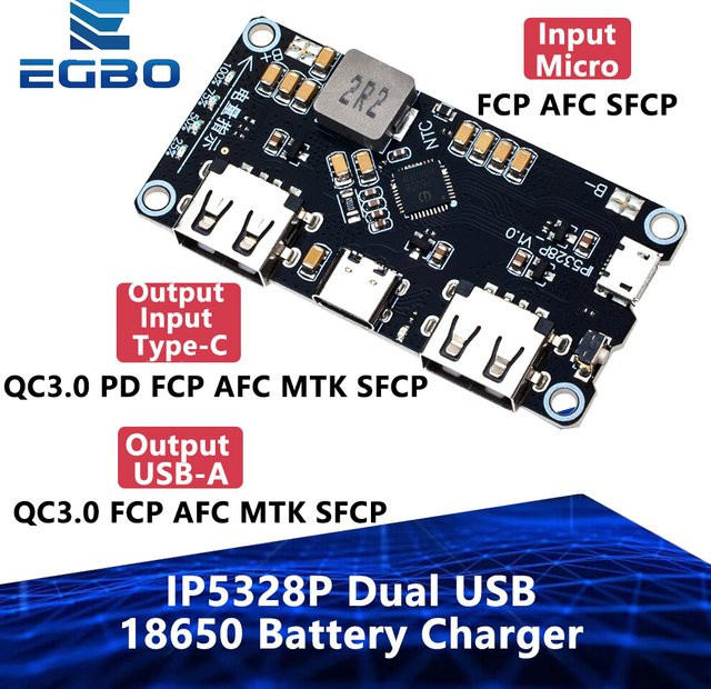 IP5328P Dual USB Power Bank Modul mit Typ-C 2.0 und QC 3.0 Schnellladefunktion in Schwarz - Bild 1
