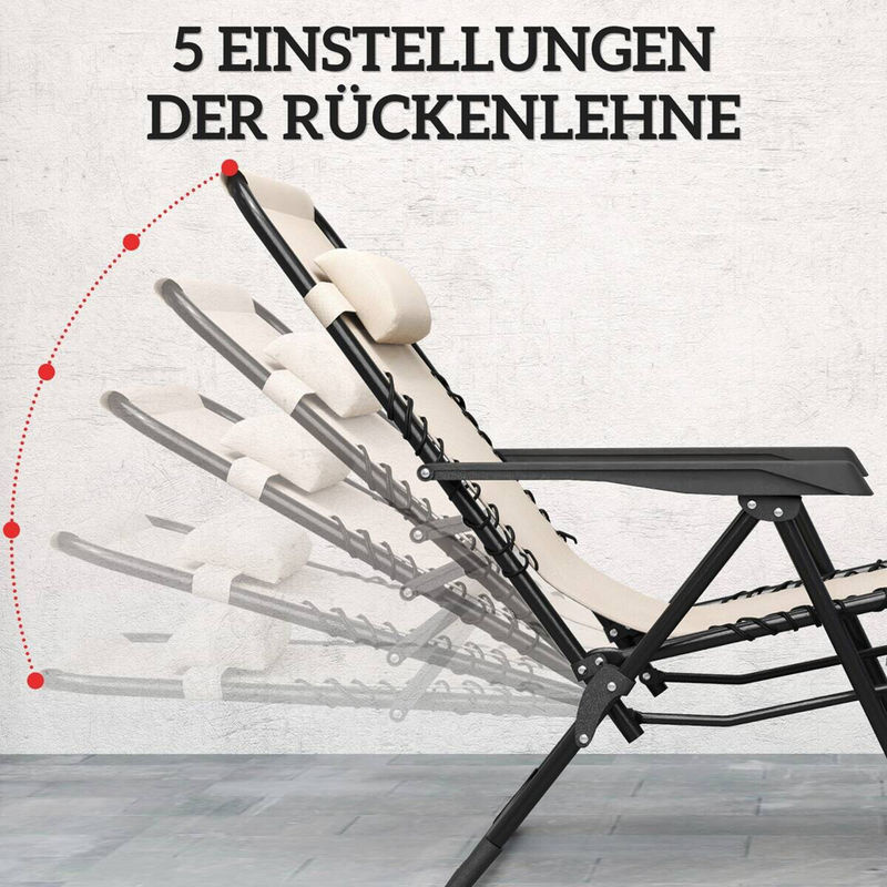Outsunny Gartenliege Set 3-teilig in Beige aus Metall mit Teetisch, 2 Stühlen und Kopfkissen, klappbare wetterfeste Relaxliege mit verstellbarer Rückenlehne und Getränkehaltern, B/T/H: 90 x 56 x 110 cm - Bild 5