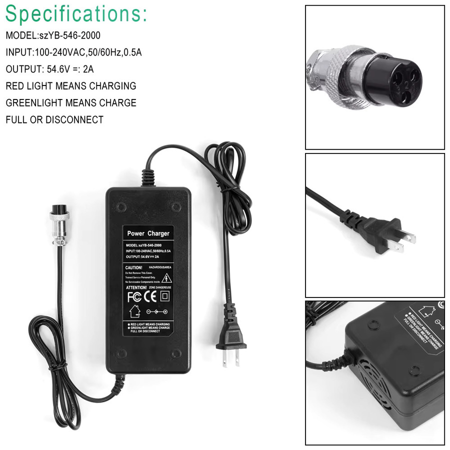 Kugoo Ladegerät für elektrische Roller Kugoo M4 und C1 Pro, 54,6 V 2A Lithium-Ionen-Batterie Ladegerät, Schwarz - Bild 2