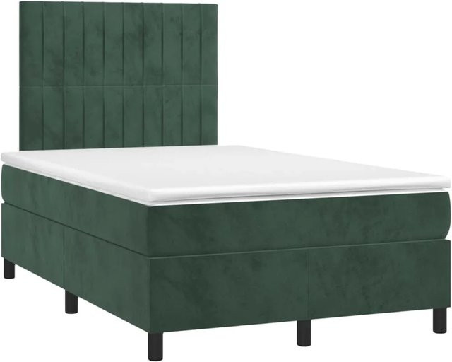 vidaXL Boxspringbett mit Matratze in Dunkelgrün aus Samt mit LED-Unterbettbeleuchtung und USB-Ladeanschluss, B/T/H: 120 x 200 x 118 cm - Bild 1