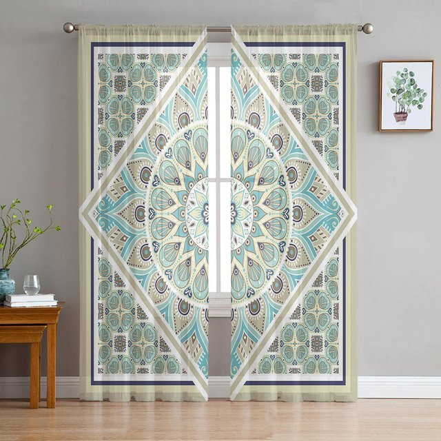 Mandala Chiffon-Vorhang mit Farbverlauf in Multicolour, transparenter Tüll-Vorhang für Wohnzimmer, Schlafzimmer und Küche, Breite: 100 cm, Höhe: 250 cm - Bild 1