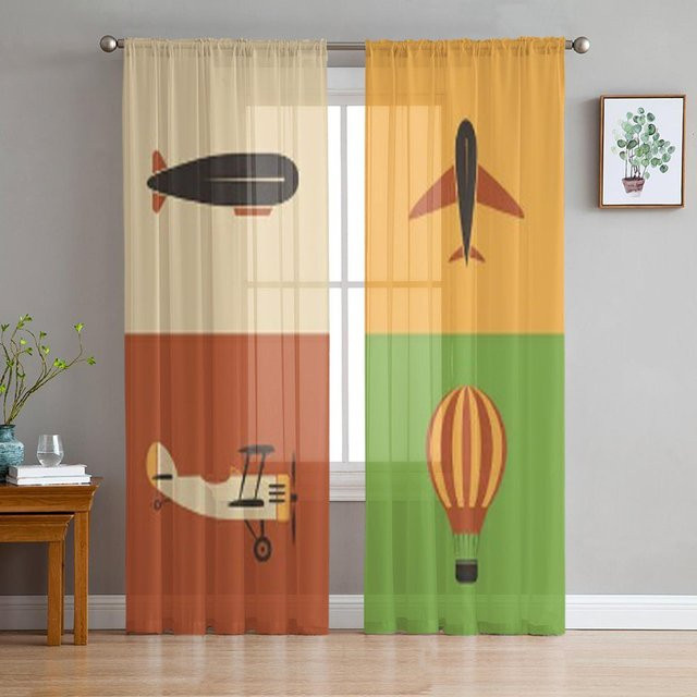 Transparenter Organza-Vorhang Super Six mit Retro Flugzeug Ikonen Design in Beige, Breite: 135 cm, Höhe: 114 cm - Bild 1