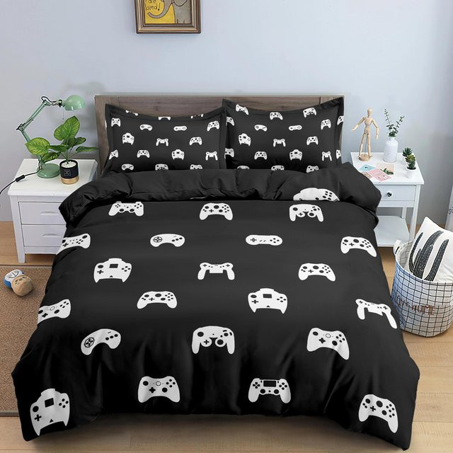Flylo Bettwäsche-Set für Kinder und Jugendliche mit Gaming Controller Muster, Schwarz, 3-teilig, B/H: 200 x 200 cm - Bild 1