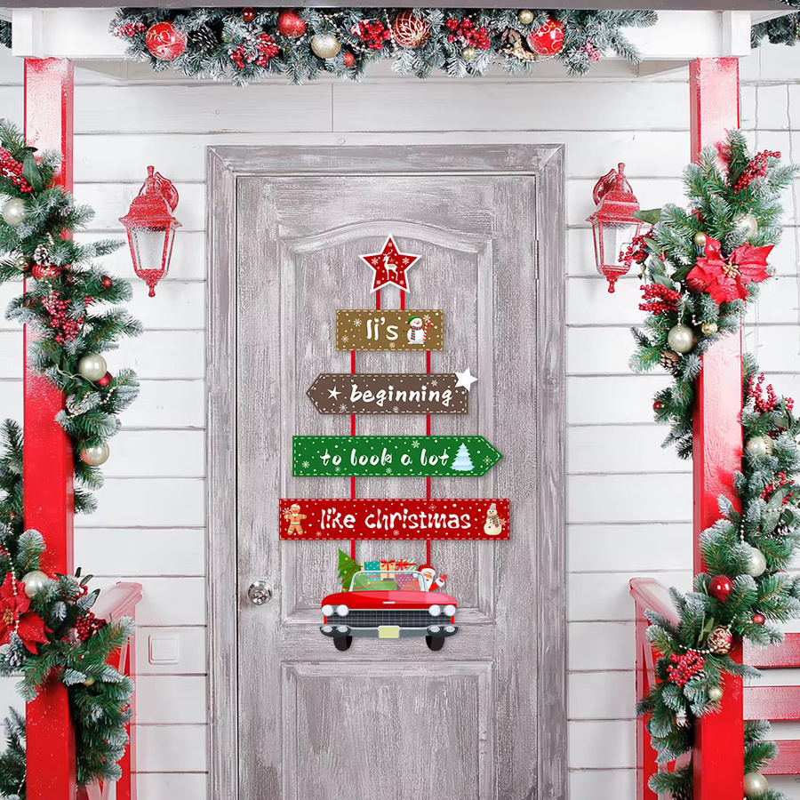 joy-enlife Weihnachts-Papiergirlande mit Santa Claus und Weihnachtsbaum als hängende Türdekoration, Multicolor - Bild 4