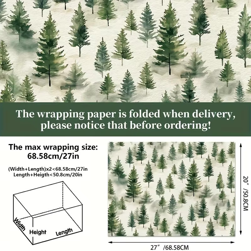 12 Stück Vintage-Weihnachts-Geschenkpapier in Grün mit elegantem Kiefern-Design für deine festlichen Geschenke - Bild 2