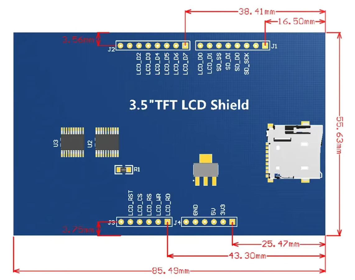 wishiot 3,5 Zoll TFT LCD-Modul mit Touchscreen Display 480 x 320 Pixel für Raspberry Pi, Arduino Mega2560 und ESP32, MAR3501 - Bild 2